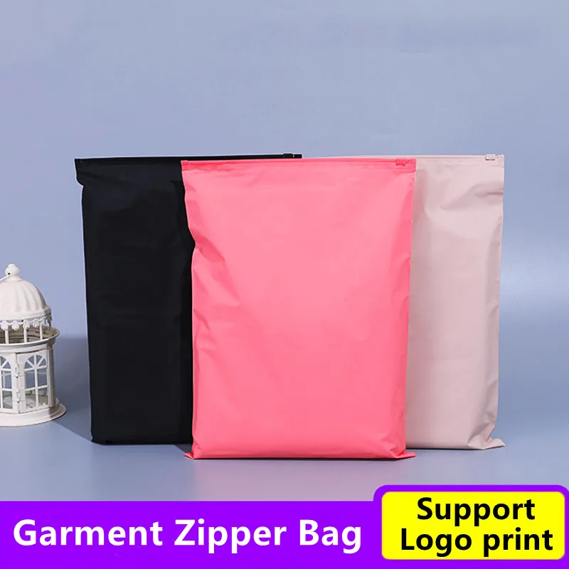 50PCS Black Pink Apricot CPE Garment Zipper Packaging Bag Private T-shirt Underwear Lingerie Undress Skirt Storage Ship Pouches