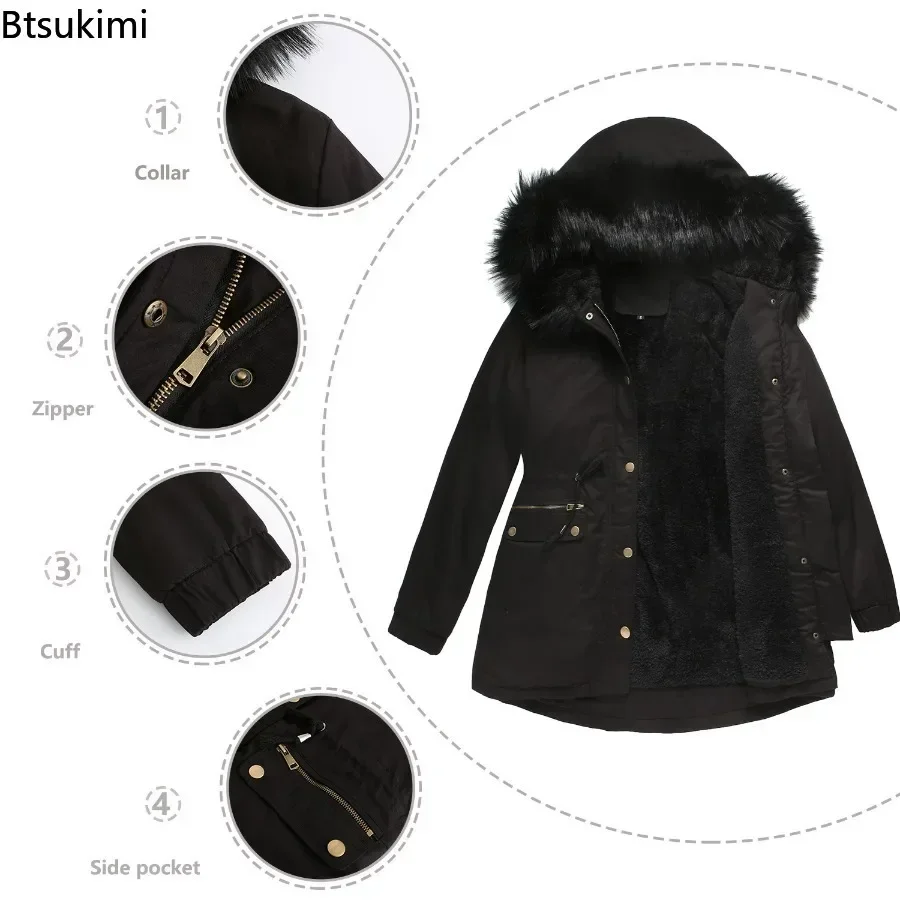 2025 Women's Thick Warm Parka Oversized Autumn Winter Plush Cotton Jacket Coat with Fur Collar Female Hooded Warm Jacket S-4XL