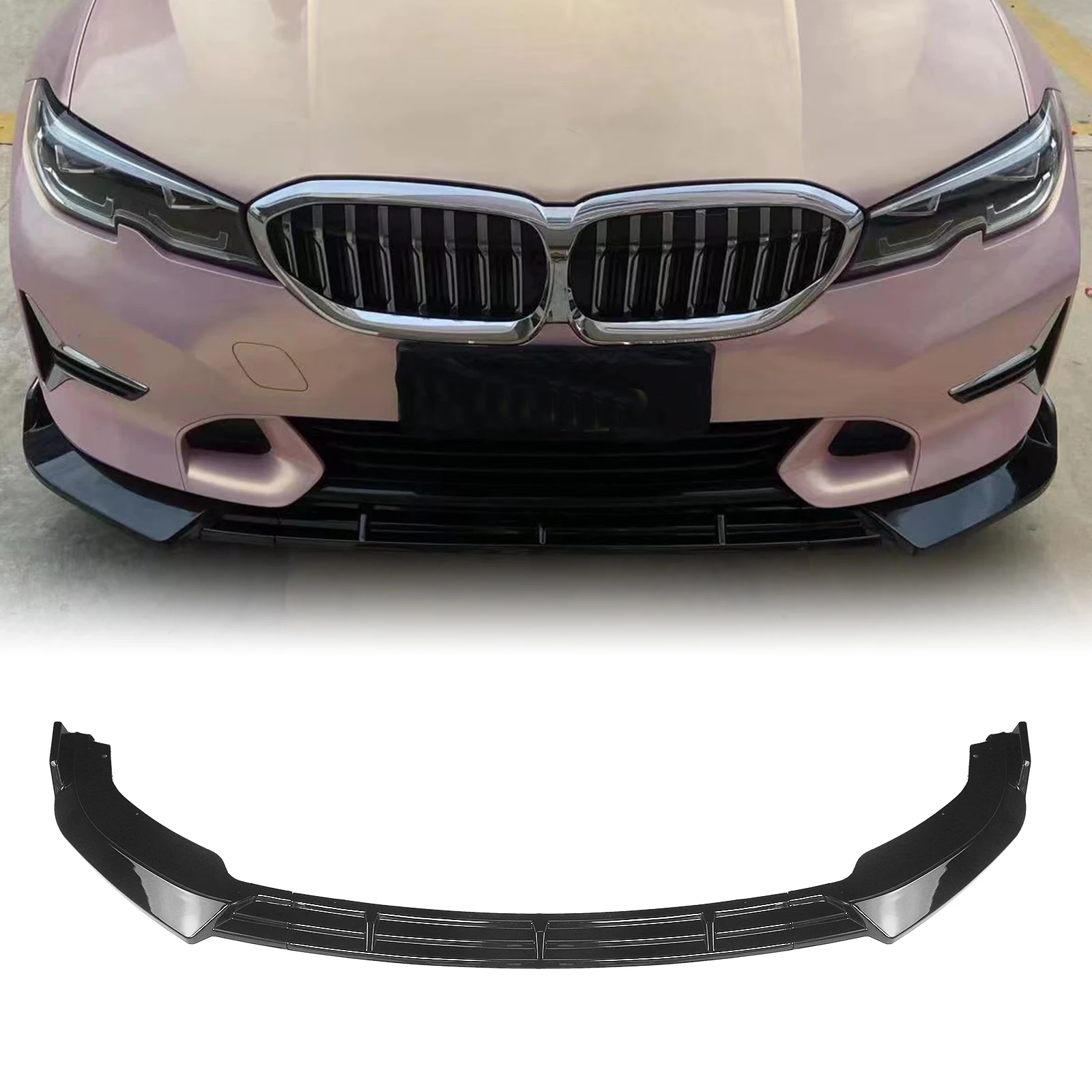 

Front Bumper Spoiler Lip For BMW 3-Series G20 G21 2019-2022 320i 325i 330i Deluxe Style Gloss Black/Carbon Fiber Look Splitter