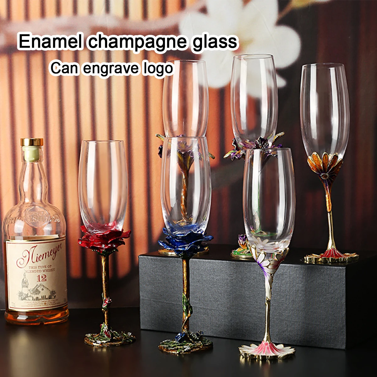 

(Can Engrave Logo) 230/350ML Enameled Crystal Wine Glass Set, Wedding Champagne Cup Gift Box, Household Stem Glasses