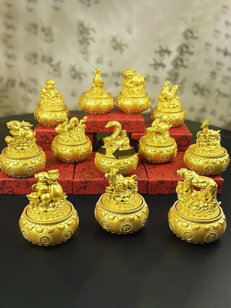 

Mini Rotating Fortune Basin with 12 Zodiac Signs - Feng Shui Money Desk Ornament Gift for Home Office Business