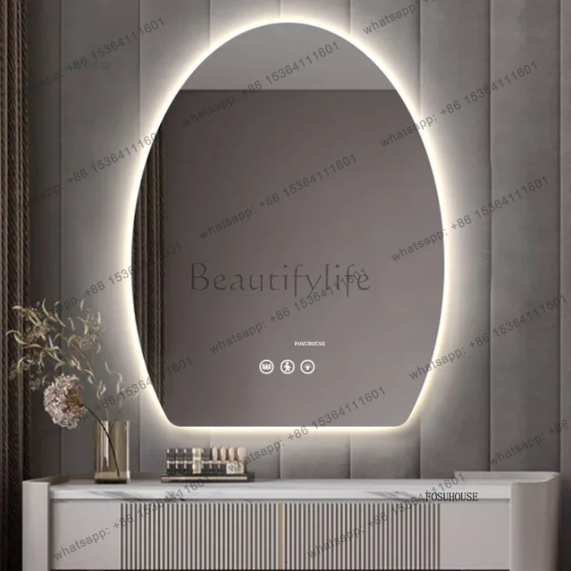 

Умные сенсорные светодиодные зеркала для ванной комнаты, овальные зеркала для макияжа для спальни, скандинавские многофункциональные зеркала для ванны