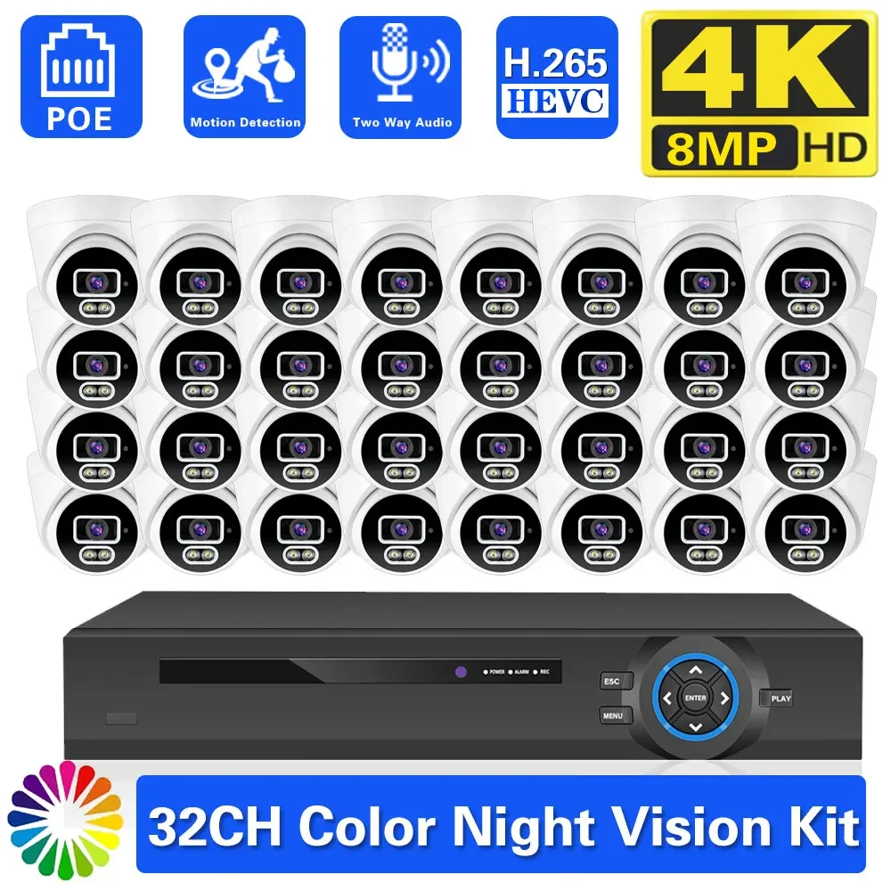 32CH 4K POE NVR Kit CCTV Camera Security System 8MP Outdoor Motion Detection Two Way Aduio Video Surveillance CCTV Camera Set