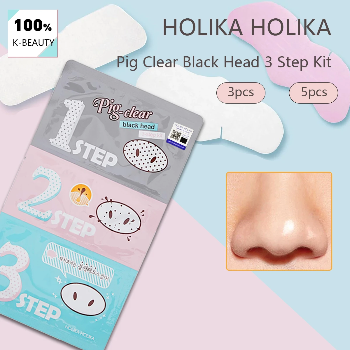 

HOLIKA HOLIKA Pig Clear Black Head 3 Step Kit, глубокое очищение, сужение пор, успокаивающий и освежающий эффект, портативный, K-Beauty, корейская косметика