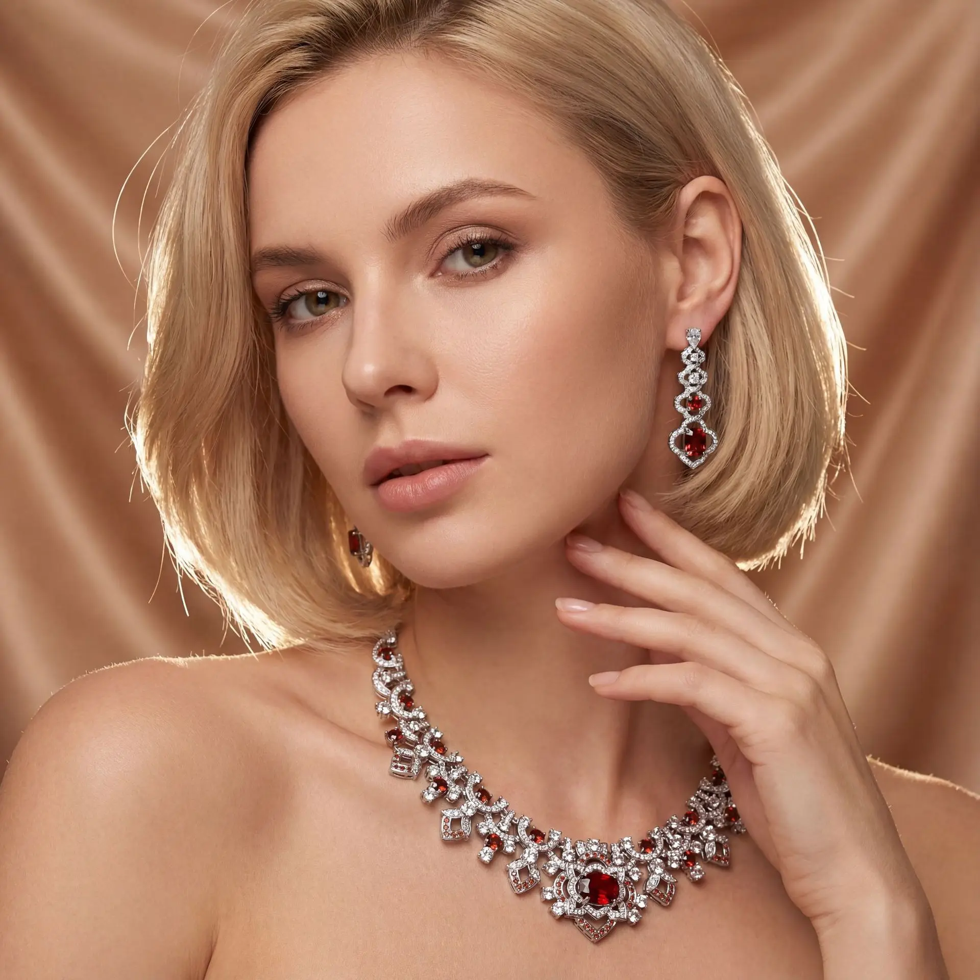 Super Pretty Gioielli Scaldacuore Collana Orecchini Traslucido Set Donne Partito Sera Nuziale Regalo Abito Accessori