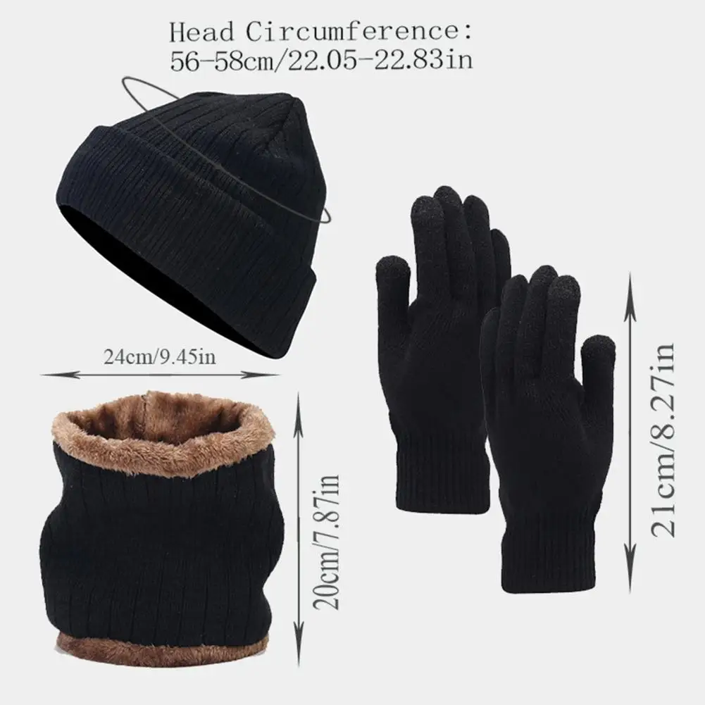 Elastic Winter Accessories Set Unisex Winter Beanie Hat Scarf Gloves Set with Warm Fleece Lining Knit for Men