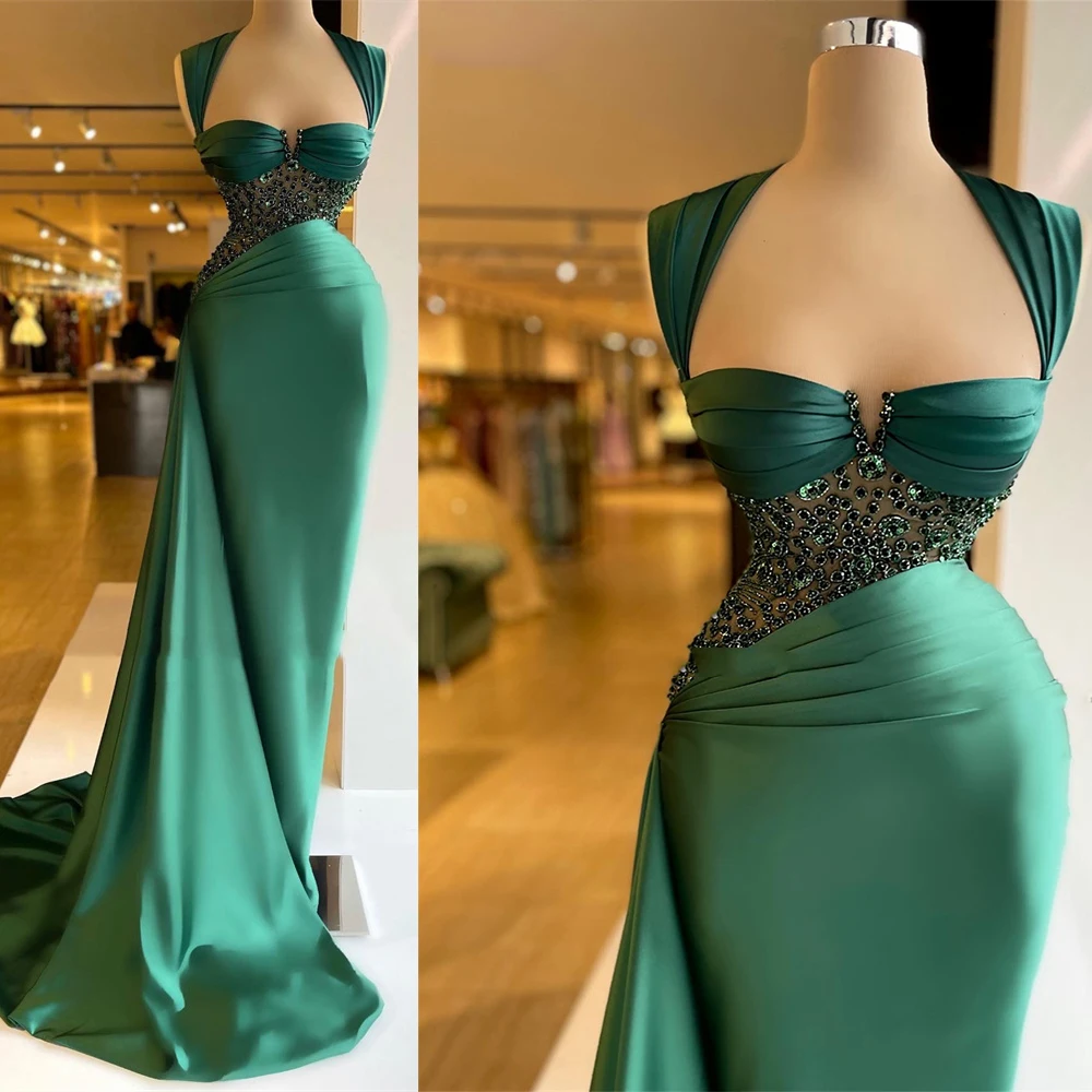 

Vintage Elegant Women's Evening Dresses Arab Dubai Mermaid Sexy Sleeveless Princess Prom Gowns Fashion Celebrity Formal Party De