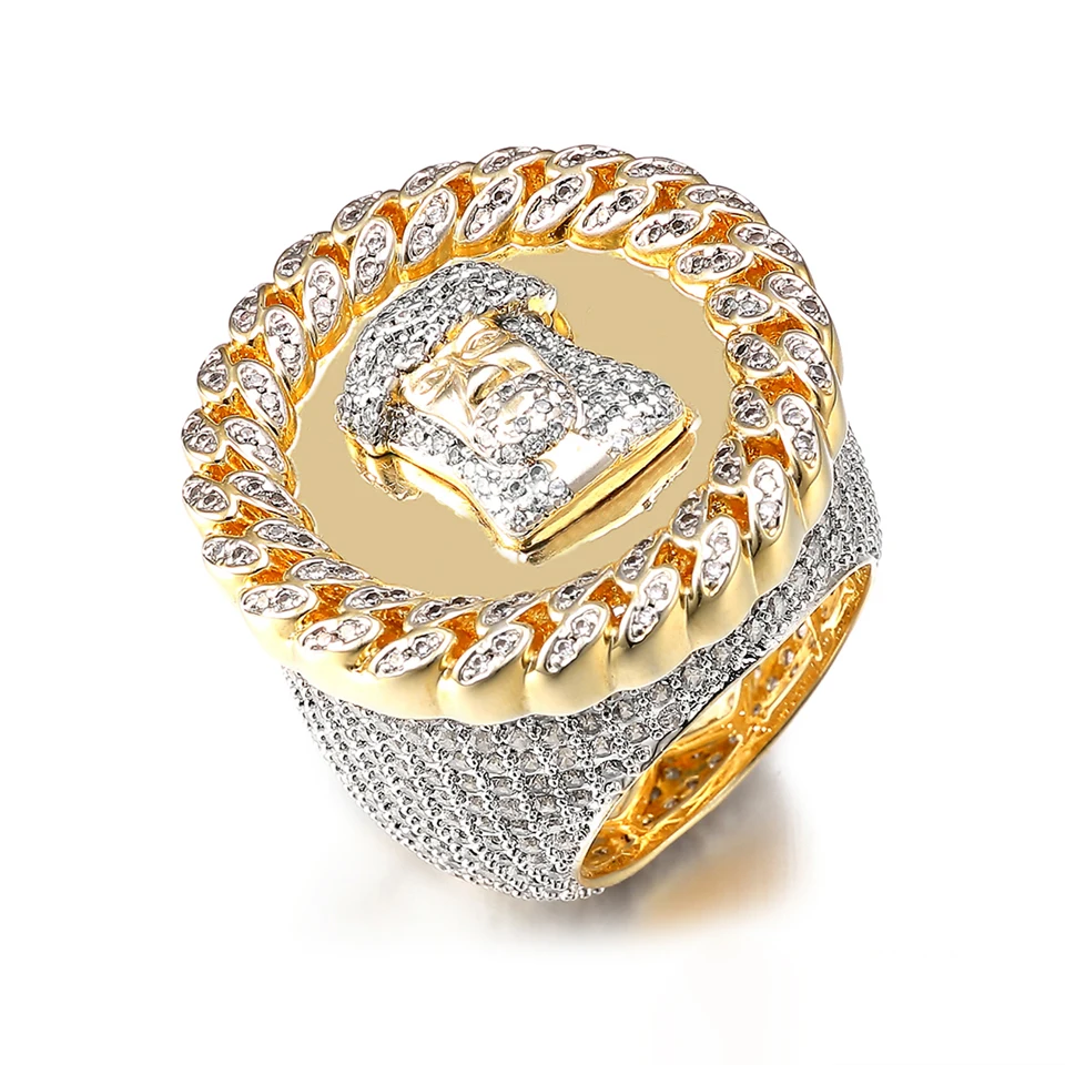 

VANAXIN Hip Hop Men's Iced Out Jesus Face Ring Gold Color Band Micro Pave CZ Bling Jewelry for Rapper
