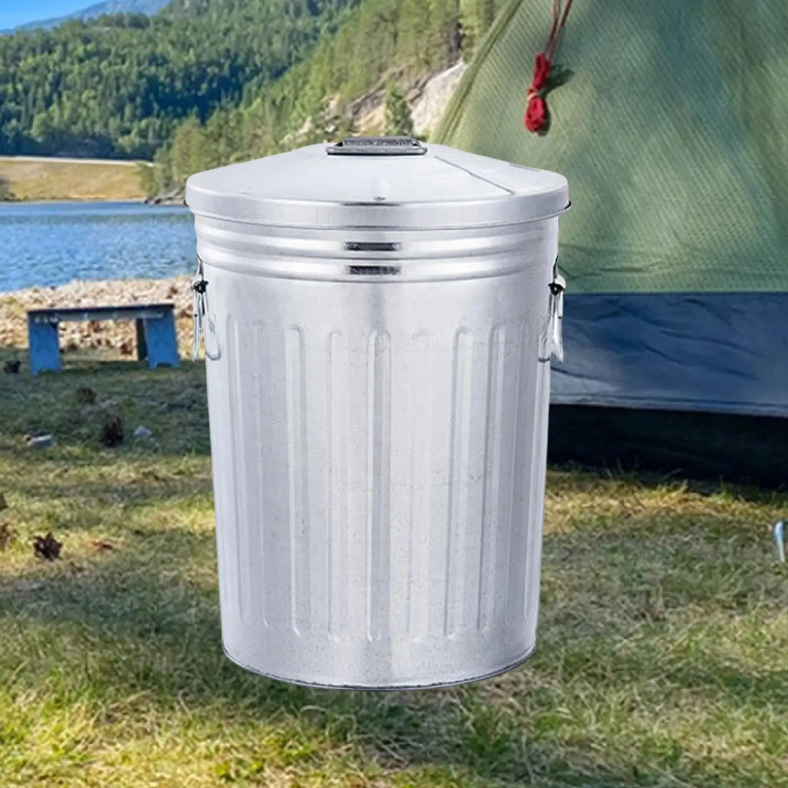 

8 Liters Outdoor Iron Garbage Can Bin with Lid Multifunctional for Waste