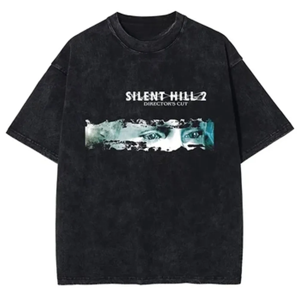 Harajuku Washed T-shirt Silent Hill Graphic T Shirt Pattern T-shirt Short Sleeve Oversized Cotton T-shirt Men's Women Clothing