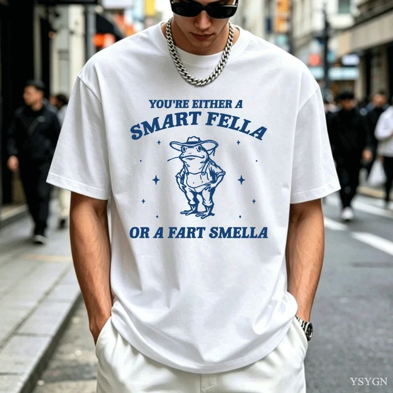Men's Graphic T Shirts Are You A Smart Fella or Fart Smella Vintage Style T Shirt Retro Cartoon Tshirt Weird Cowboy Frog Tees
