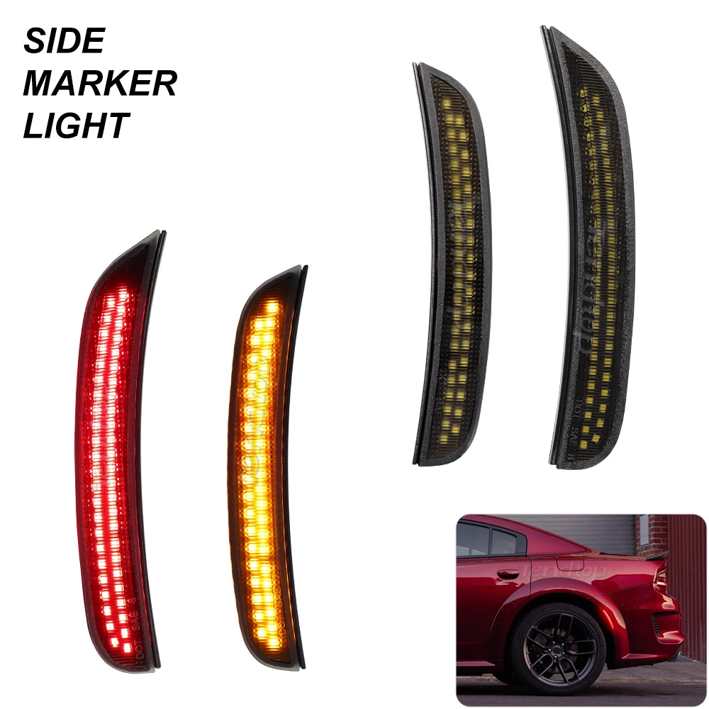 4pcs LED Side Marker Light Smoke Lens Front/Rear Turn Signal Lamp  for Dodge Charger 2015 2016 2017 2018 2019 2020 2021