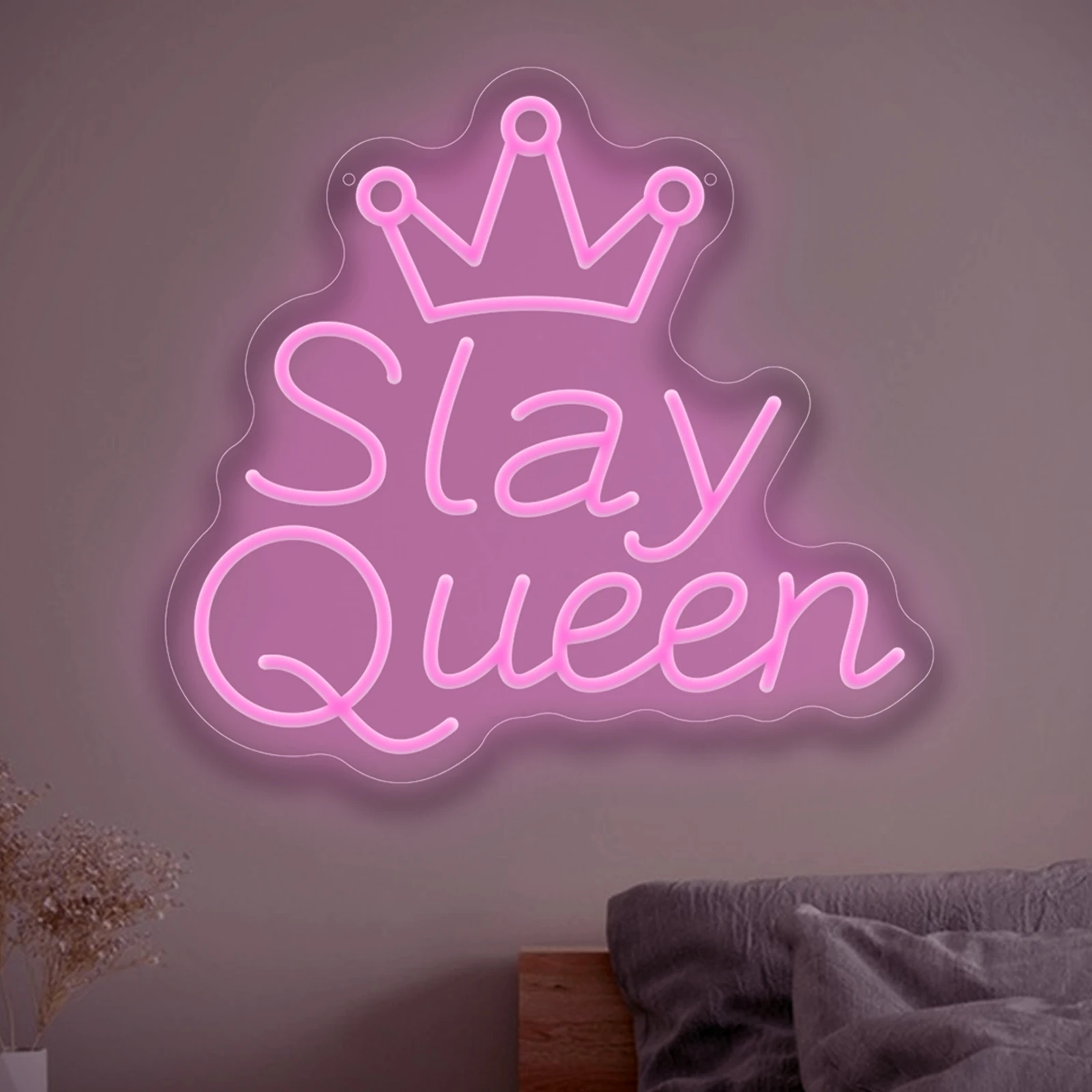 LED Slay Queen Neon Sign Crown Neon Light USB Dimmable for Makeup Room Bedroom Party Wall Decor Birthday Gift for Women Girls