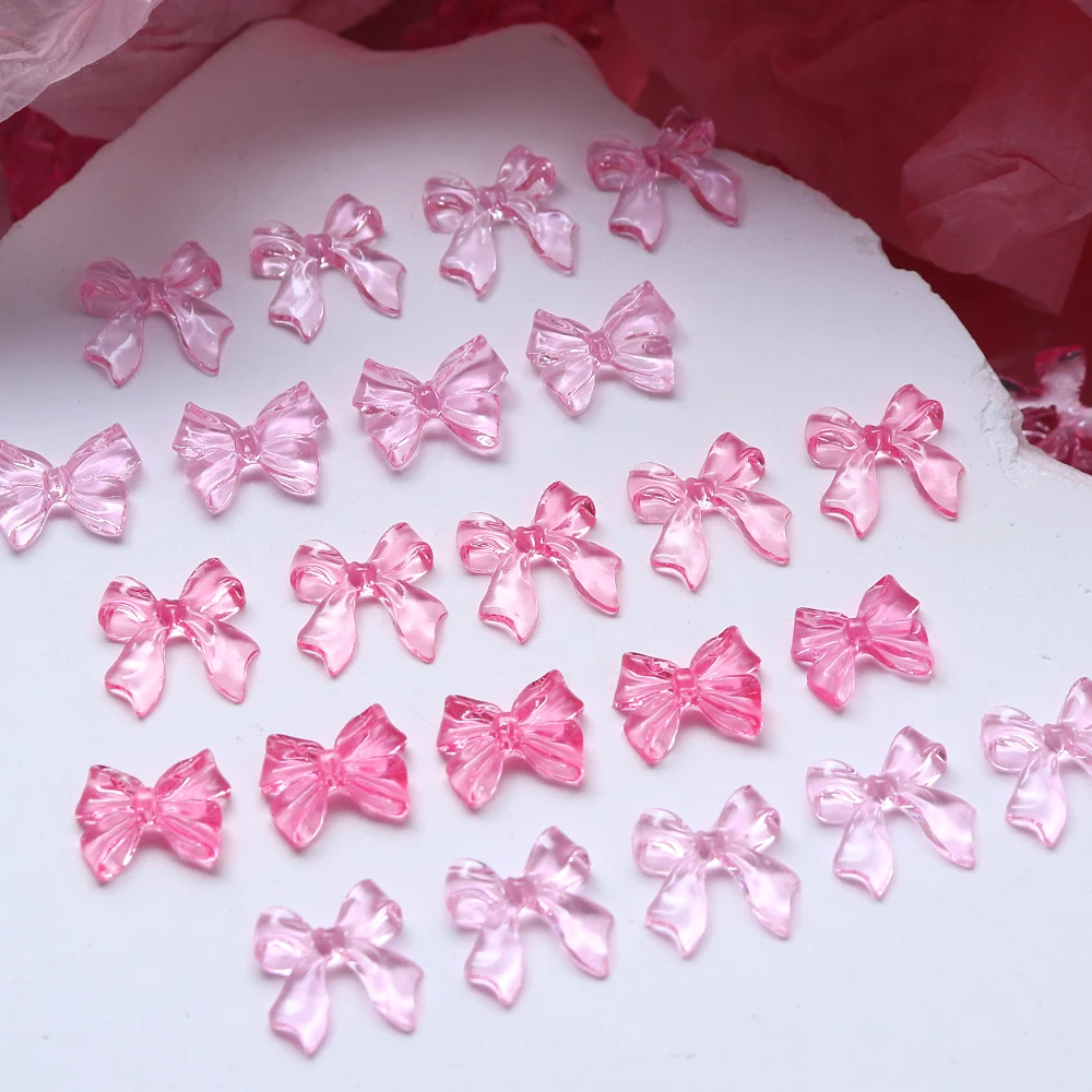 50pcs/bag Pink Transparent Bowknot Epoxy Resin Filling Accessories Mix Ribbon Bow Short Butterfly Tie DIY Jewelry Crafts Making