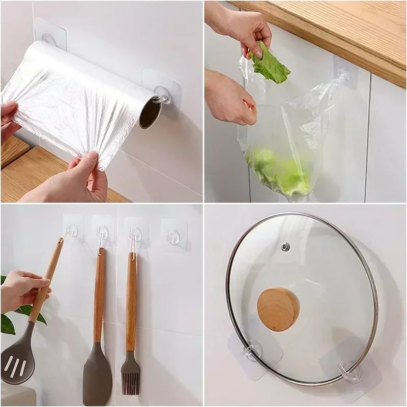 Ganchos autoadhesivos transparentes para puerta, colgador montado en la pared, gancho de succión, estante de carga pesada, soporte organizador para cocina y baño, 10-80 Uds.