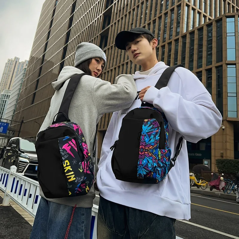 

Мужская нагрудная сумка с граффити, водонепроницаемая спортивная сумка через плечо Оксфорд, студенческий дорожный рюкзак на одно плечо