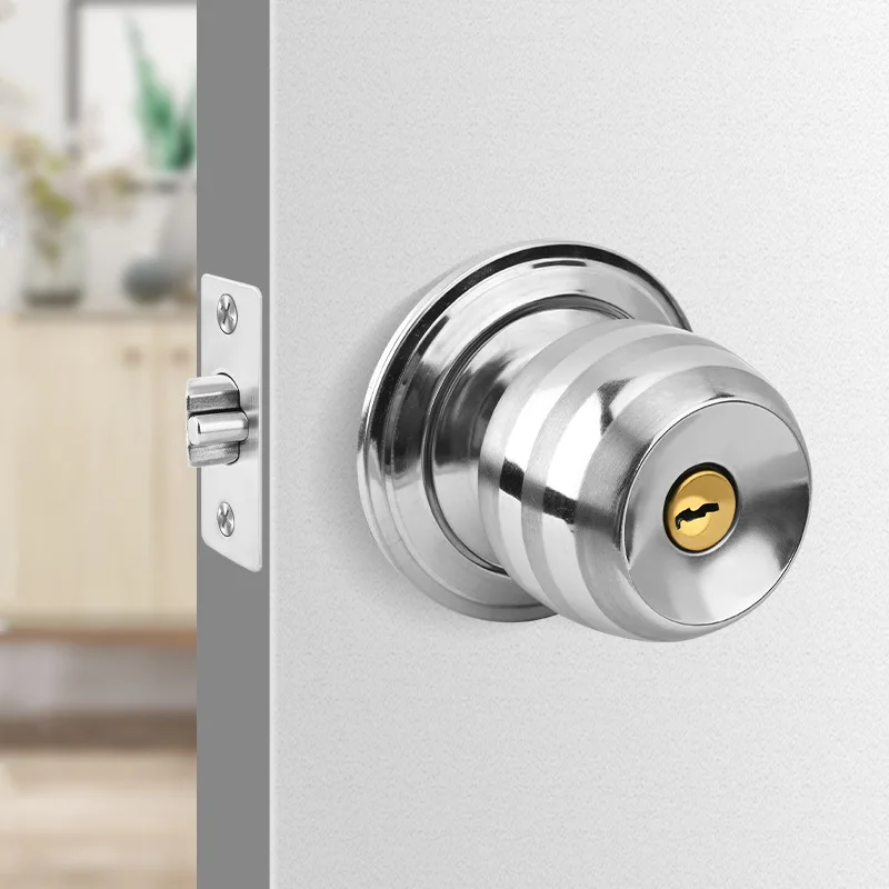 

With Key Aluminum Alloy Round Door Knobs Rotation Lock Knobset Handle Metal Door Knob For Bedrooms Living Rooms Bathrooms