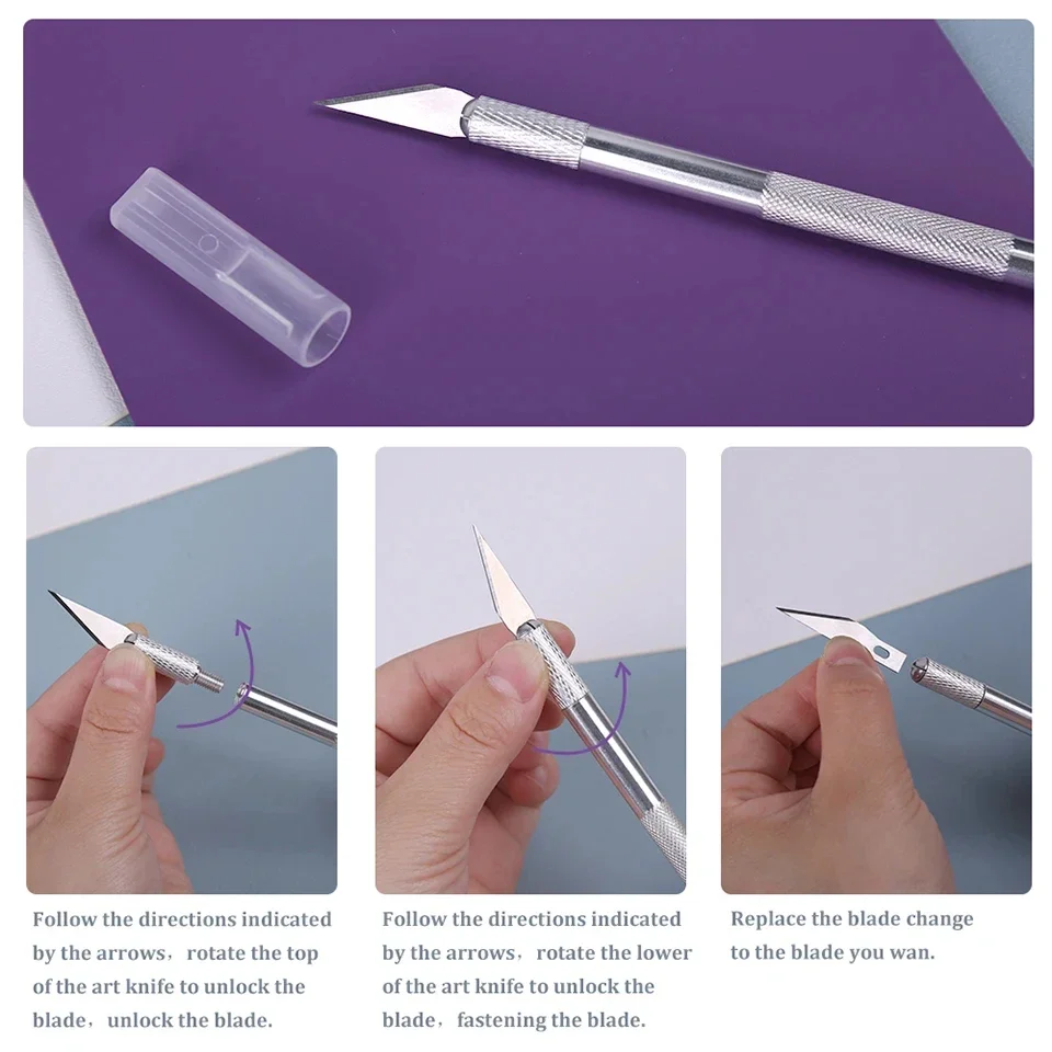 Fniiva النقش القاطع مع 5 قطعة شفرة مقبض معدني الحرفية نحت النحت ورقة عدم الانزلاق سكين DIY بها بنفسك إصلاح أدوات جلدية اليد