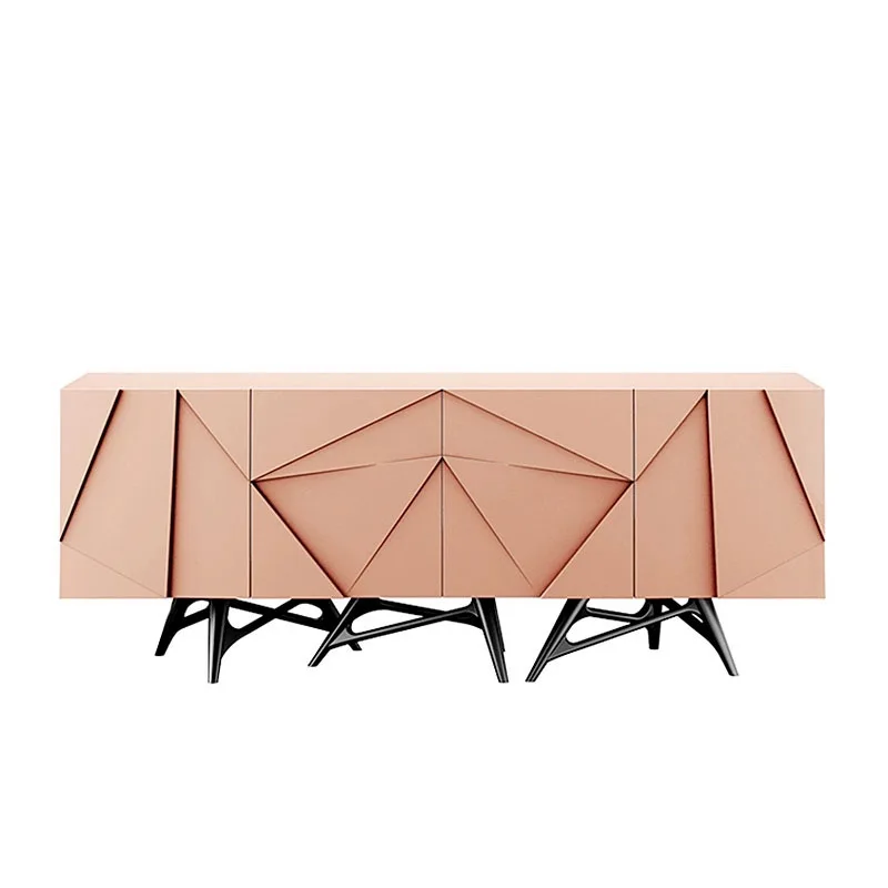 Side cabinet, Italian style, light luxury, mansion, living room, storage, polygon, decoration