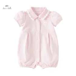 Dave Bella Summer Newborn Baby Casual Cute Comfortable Breathable Pink Cotton Shorts Sleeve Jumpsuit DB2240725