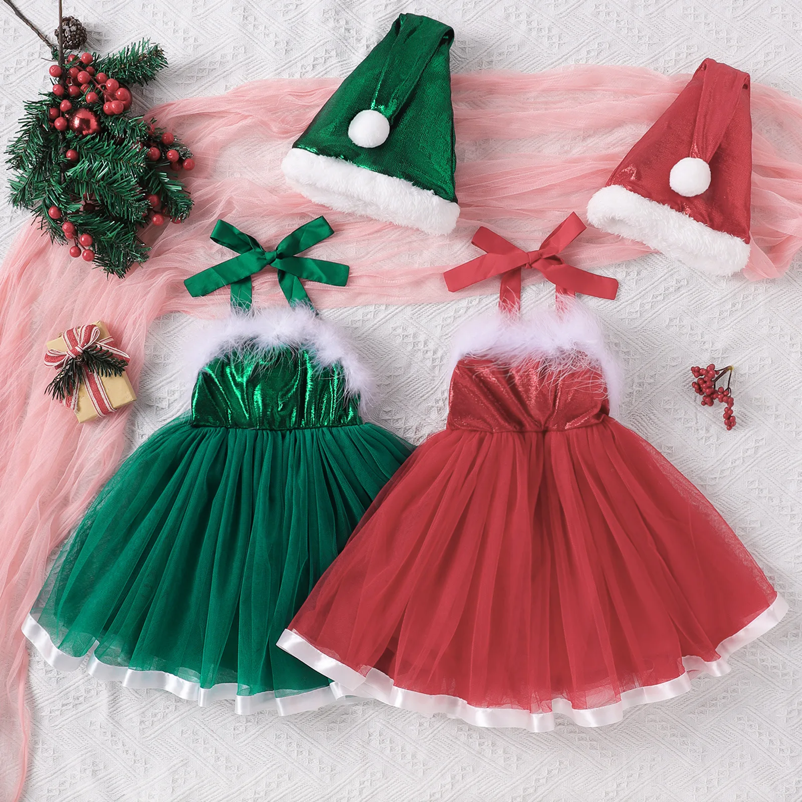 

Toddlers Girls Chirstmas Robe Sequins fluff Dress Infant Kid Party Carnival Costume New Year Princess Clothes Santa Claus