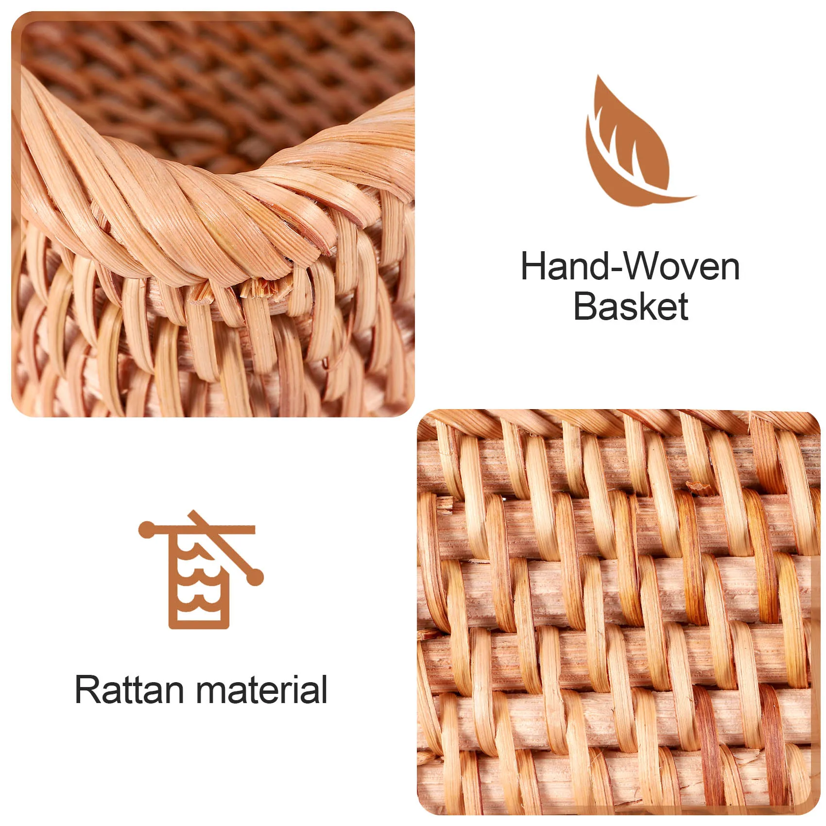 AT63-Hand-Woven Rectangular Rattan Wicker Basket Fruit Tea Snack Bread Picnic Cosmetic Storage Box Kitchen Household Tools