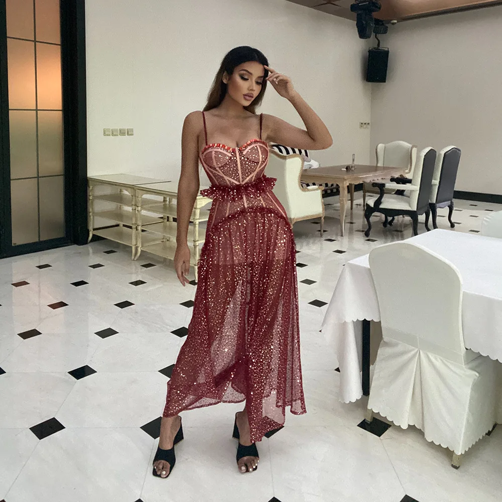 

2025 Women's Handmade Beaded Dress Sexy Strapless Corset Waist Luxury Party Gown for Evening Cocktail Wedding Guest