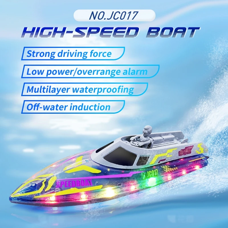 2.4G Remote Control Boat Children's Toy Electric Stunt Speedboat with Lights High Speed RC Race Boat Ship Water Yacht Toys Gift