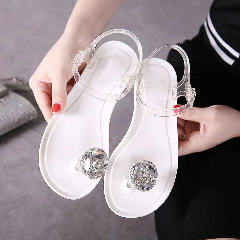 Ms. Summer Transparent  Sandals Rhinestone Flowers sandal Flat with Flip Crystal women slipper Beach Shoes Women\'s Shoes Simple