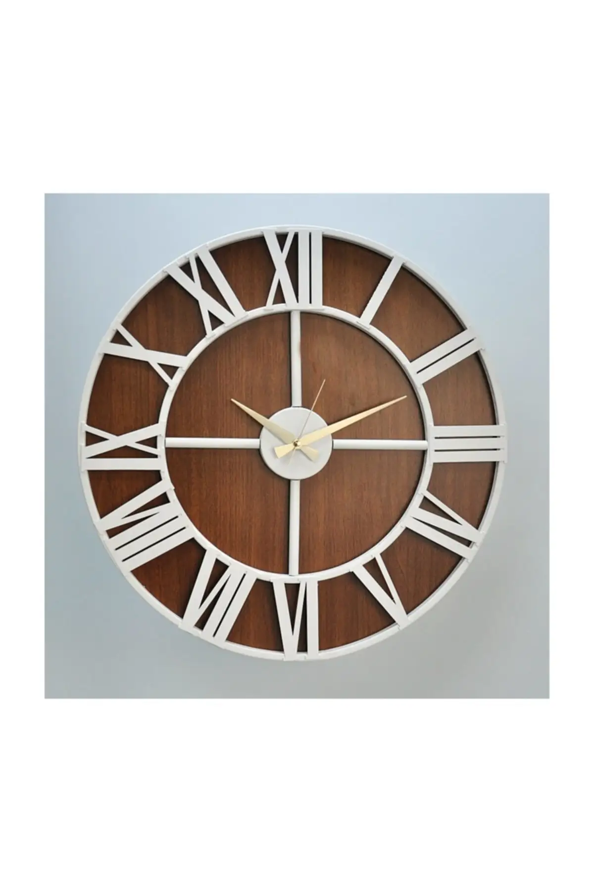 Uras Wrought Iron Wall Clock 5513 W White Walnut 55cm 3boyutlu Wall Clock Creative Home Decor