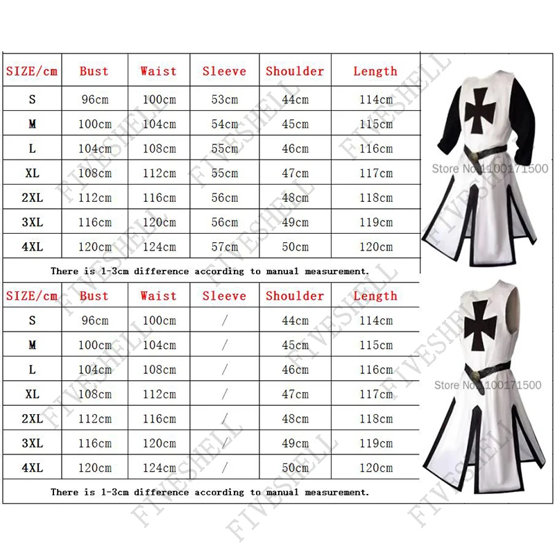 4XL Medieval Warriors Knight Templar Crusader Costume Adult Men Gown Sleeveless Shirt Top Cross Tabard Surcoat Tunic Clothes image 6