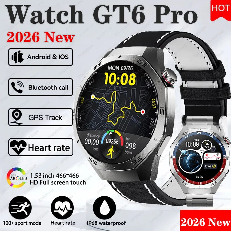 นาฬิกาอัจฉริยะ GT6 PRO GPS Tracker Ultra Smart Watch รุ่น 5 Pro หน้าจอ AMOLED HD วัดอัตราการเต้นของหัวใจ รองรับการโทรผ่านบลูทูธ กันน้ำ รุ่นใหม่ ปี 2026