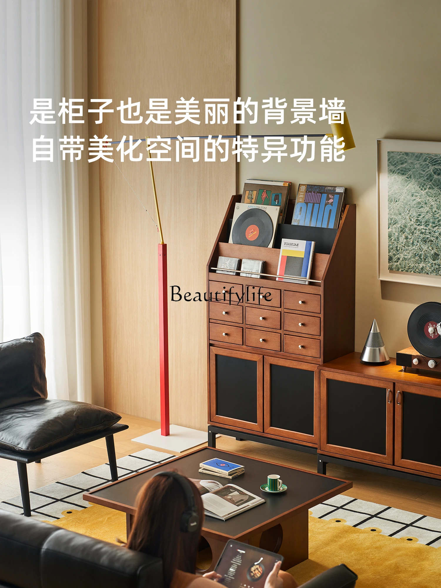 Retro solid wood medieval decorative cabinet magazine storage multi-functional locker