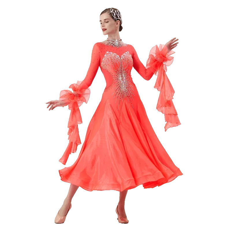 

Vestidos De Fiestas Elegantes Mujer Naranja Modern Dance Rhinestone Diversity Dress Ballroom Waltz Competition Performance