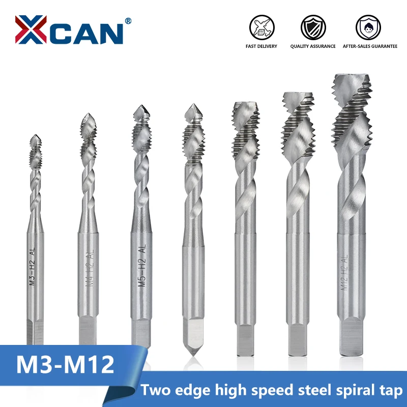 XCAN Metric Tap Two Edge HSS Spial Taps Screw Tap for Aluminum Non-Ferrous Metals processing Blind Holes M3 M4 M5 M6 M8 M10 M12