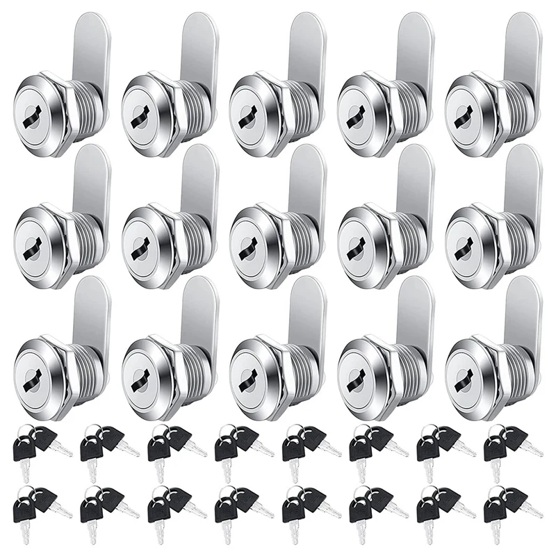 16 Pieces Cabinet Cam Lock Keyed Alike Cylinder Cam Lock 5/8 Inch Zinc Alloy Drawer Lock Secure File Cylinder Lock Keyed