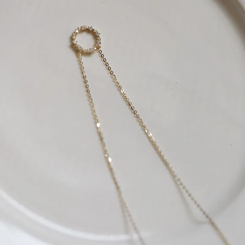 Jkeli -100% S925 Sterling Silver Plated 18K Gold Necklace with Full Diamond Circle Style Japanese and Korean K Gold Collar Chain
