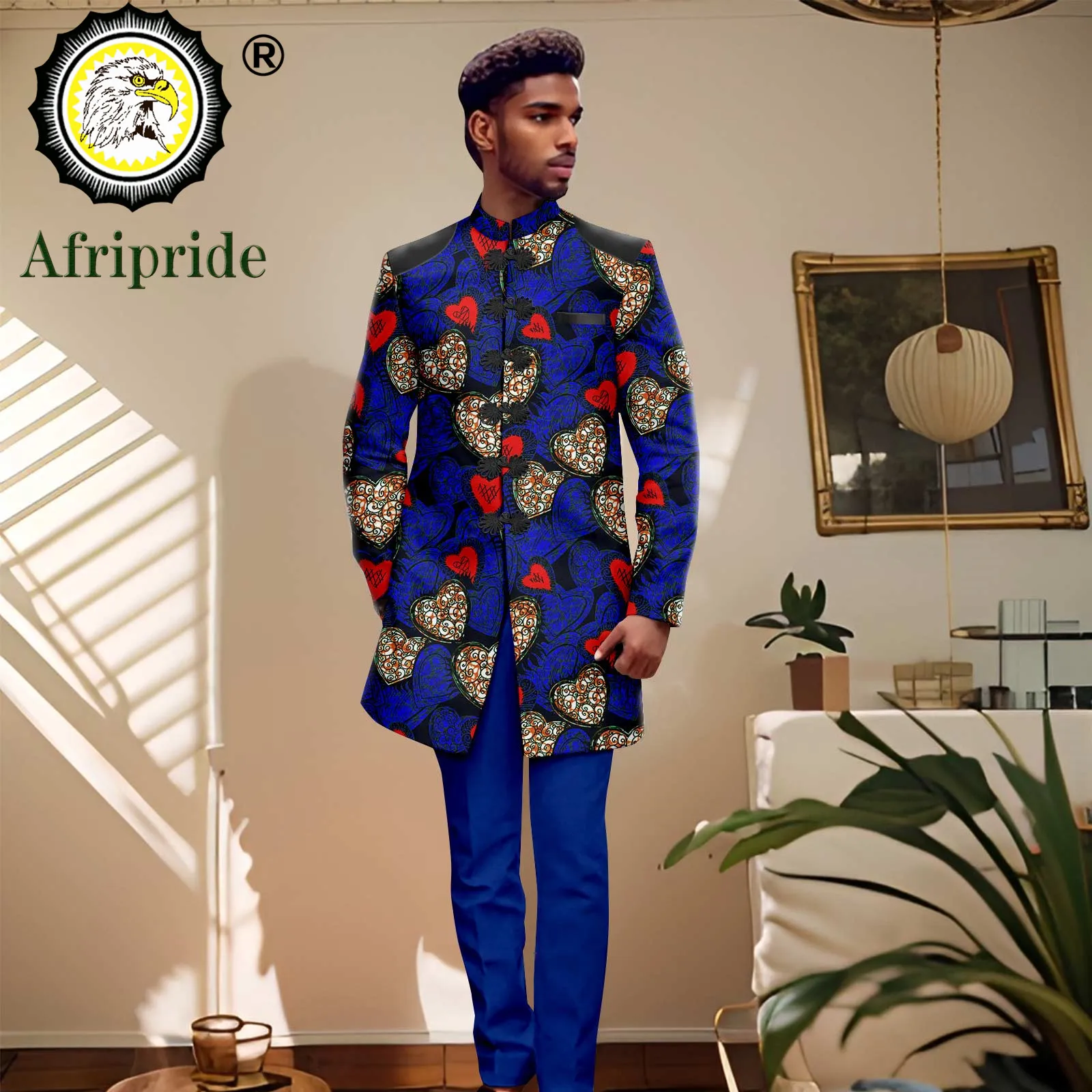 Men`s Business Suit African Clothing Print Pu Blazer and Pants 2 Piece Set Jacket Dashiki Outfits Vintage Attire 2416061