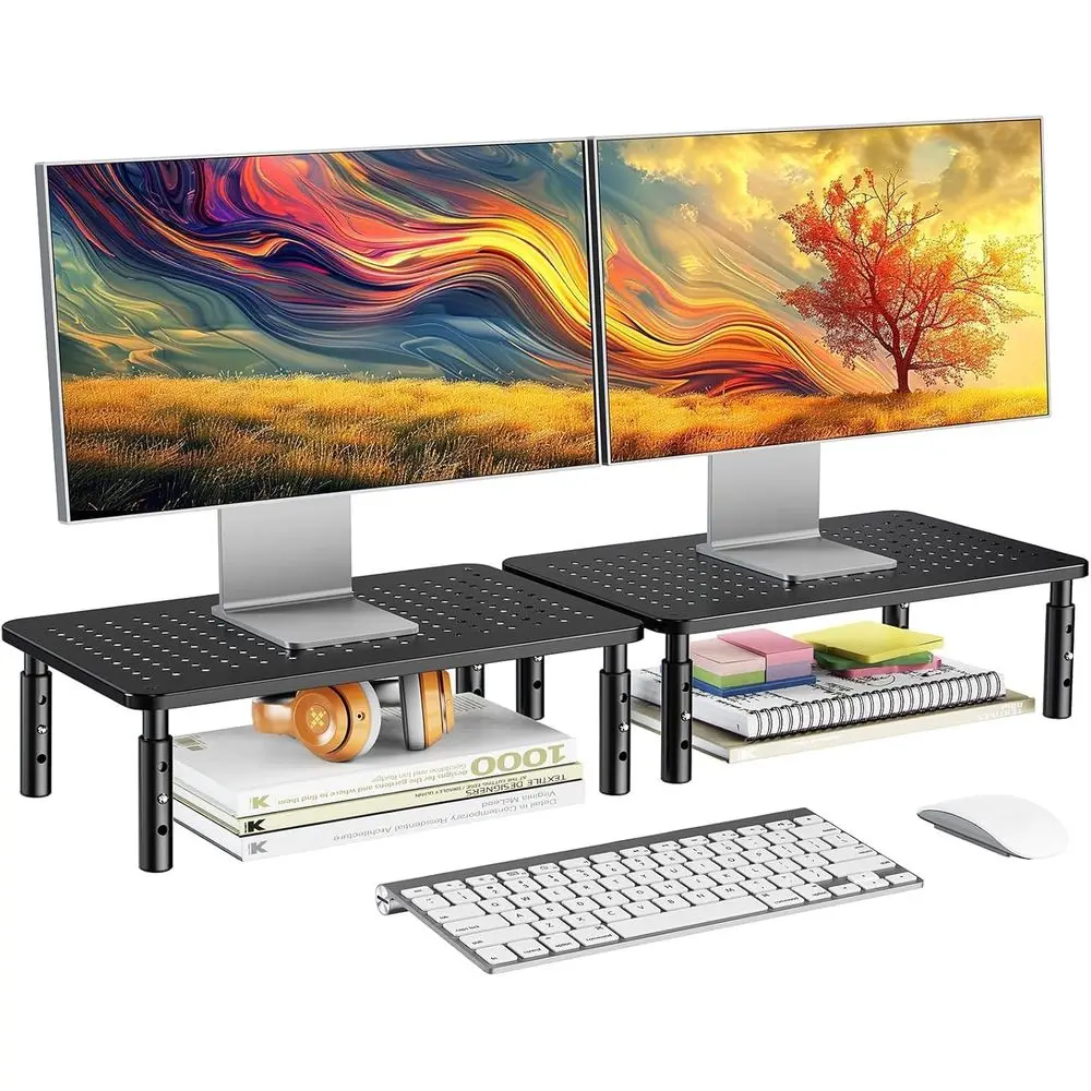 

Monitor Stand Desk, Computer Monitor Stand Height Adjustable, Monitor Riser 2 Monitor, Laptop Stand Desk, 2 Pack, Black