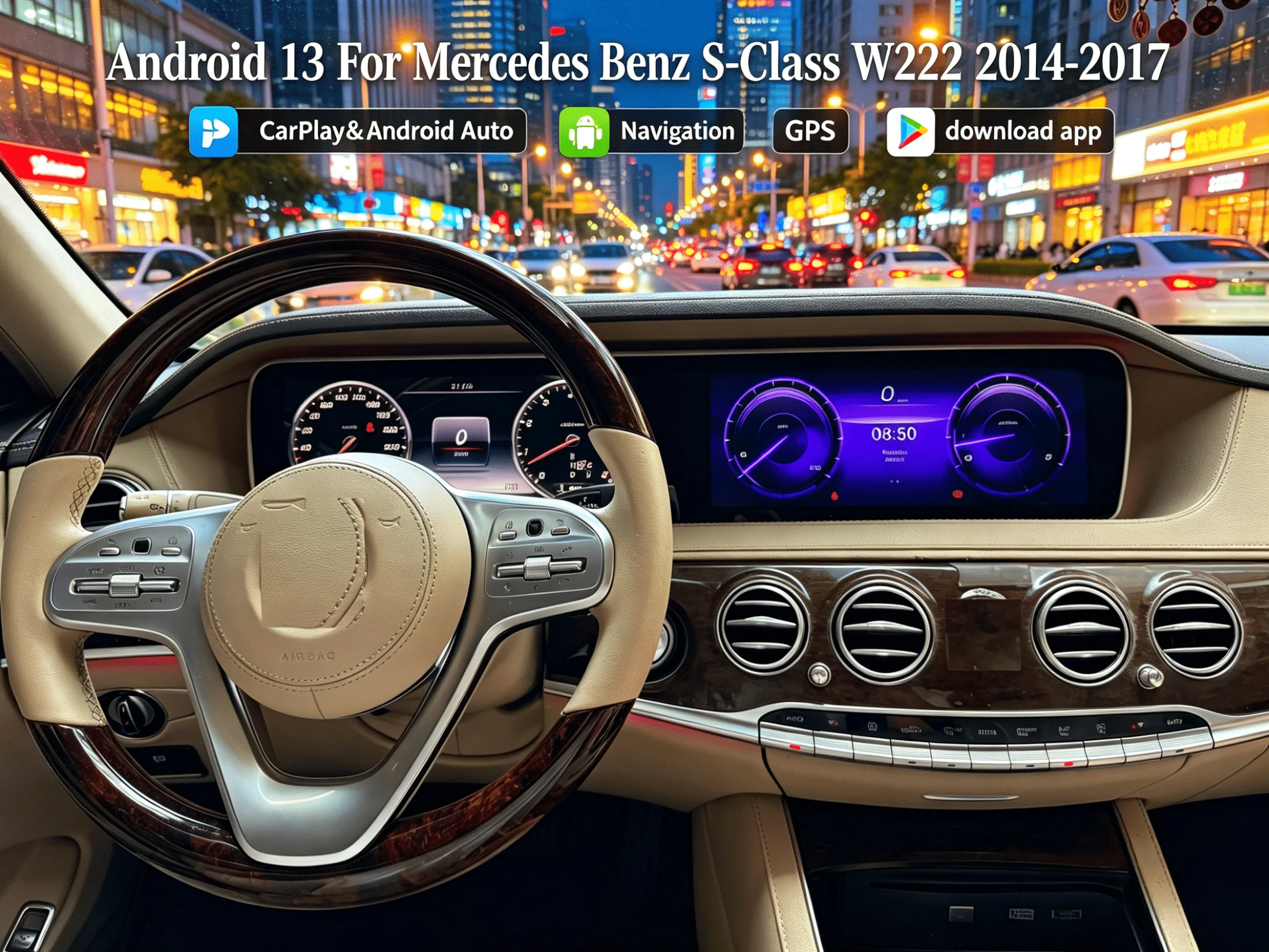 

Carplay For Mercedes Benz S-Class W222 2014 2015 2016 2017 GPS Navi 12.3 Inch Car Radio Carplay Multimedia Head Unit Dual Screen