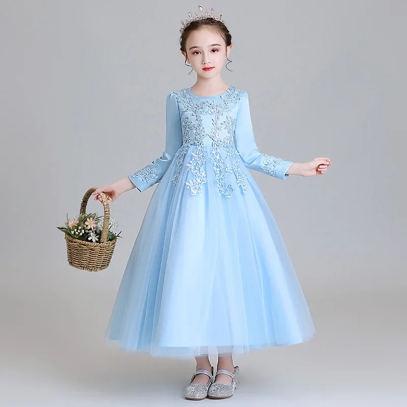 Kids Dress For Girls Wedding Party Frock Flower Gown Princess Dress Girl Children\'s Tutu Embroidery Beads Long Dress