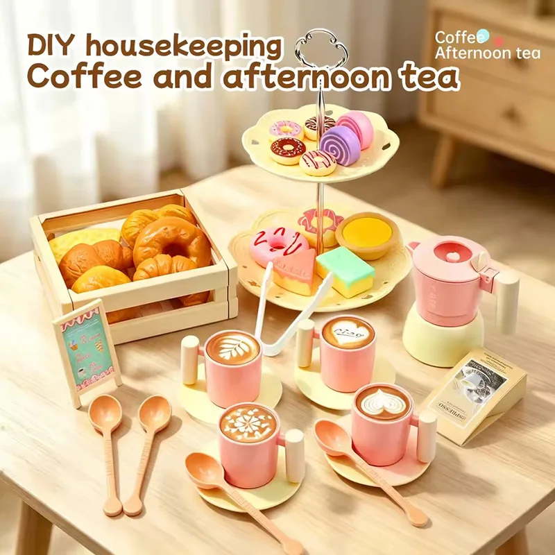 Toy Tea/Coffee Set for Little Girls Tea Party Toys for Kids Girls Pretend Play Snack Afternoon Tea Sets Toys Birthday Gifts
