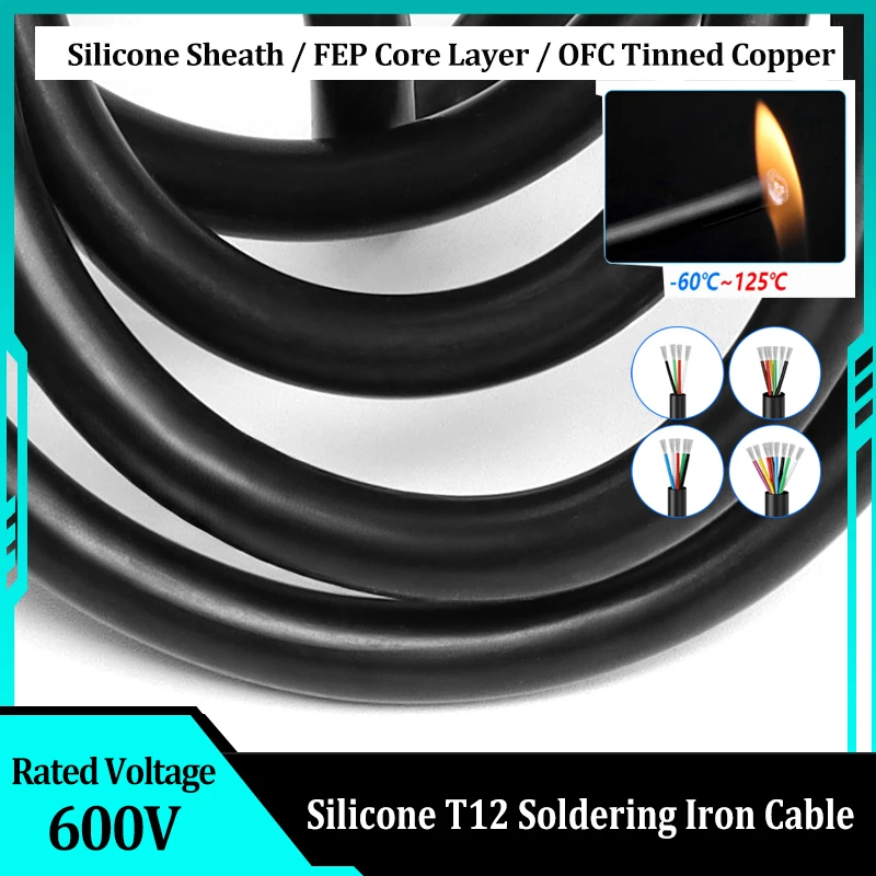 

1/5M T12 Soldering Iron Silicone Cable 2 3 4 5 6 8 10Core High Temperature FEP Core DIY Soldering Station Handle Wire Line