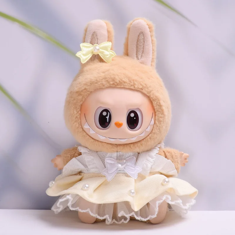 Mini Ropa para muñecas, accesorios para Ropa Labubu de 15-17cm y Sudadera con capucha de algodón de 10cm, falda de hilo rosa, Ropa sin muñeca