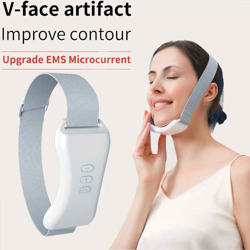 EMS Microcurrent V Facial Beauty Device Vibration Heat Face Slimming Massager Skin Tightening Remove Double Chin Lifter Belt