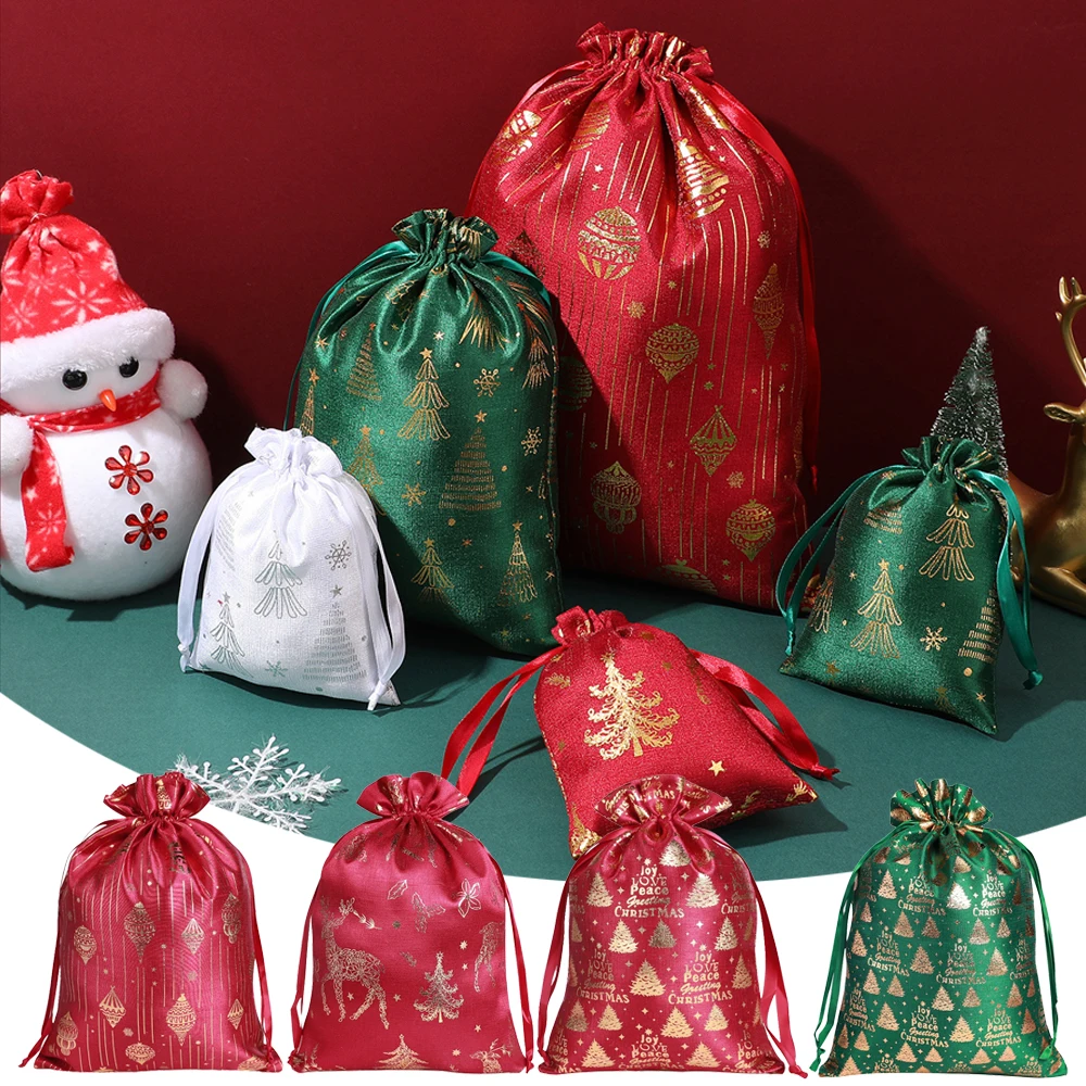 

10PCS Christmas Gift Bag Cotton Drawstring Bags for Storage Snacks Candy Jewelry Xmas Decoration Gift Packaging Bag Navidad 2026