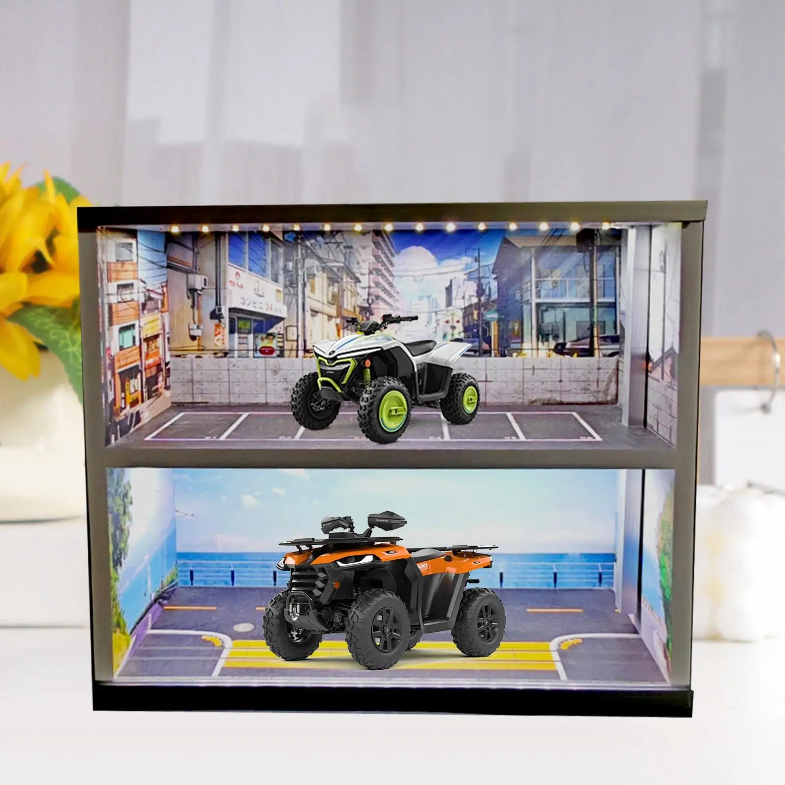 

1/64 Scale Model Car Display Case Decoration Ornament Collectible Gift Dustproof Showcase Organizer Simulated Parking Lot Scene