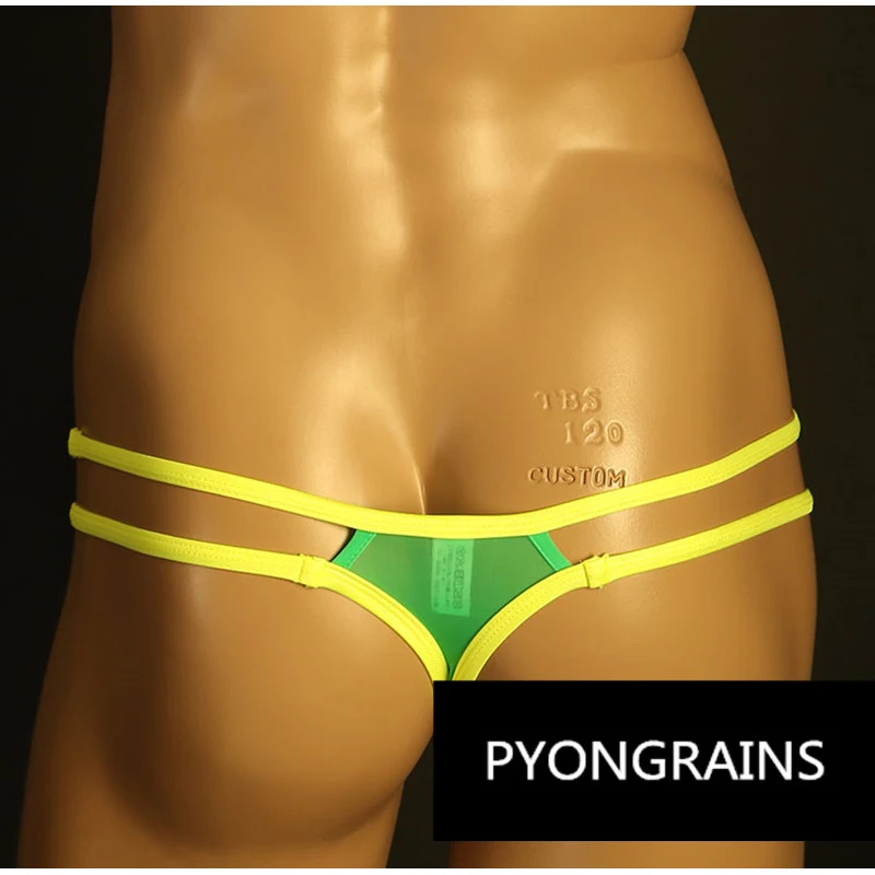 Men\'s breathable ice silk men\'s thong men\'s T-pants double thin U convex comfortable elasticity gay underwear jockstrap thong