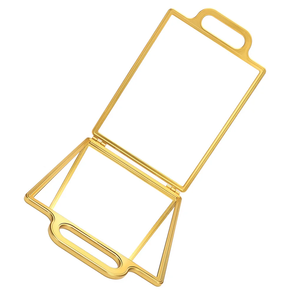 Espejo plegable para corte de pelo, espejo de maquillaje portátil de doble cara para peluquero, herramienta de estilismo de salón dorado, corte de pelo automático, vista de cabeza trasera