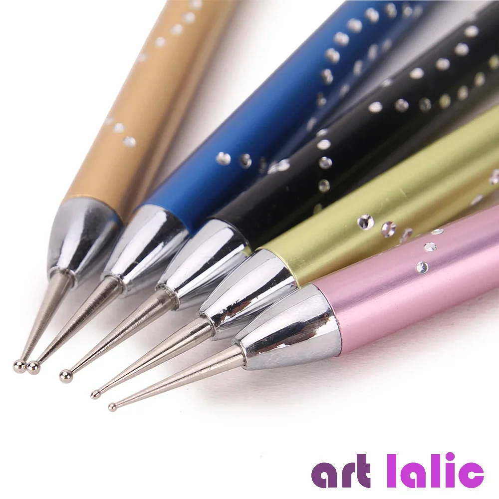 5Pcs Nail Art Dotting Pen Set - Double-head Marbleizing Metal Manicure Tool for DIY Fingernail Design